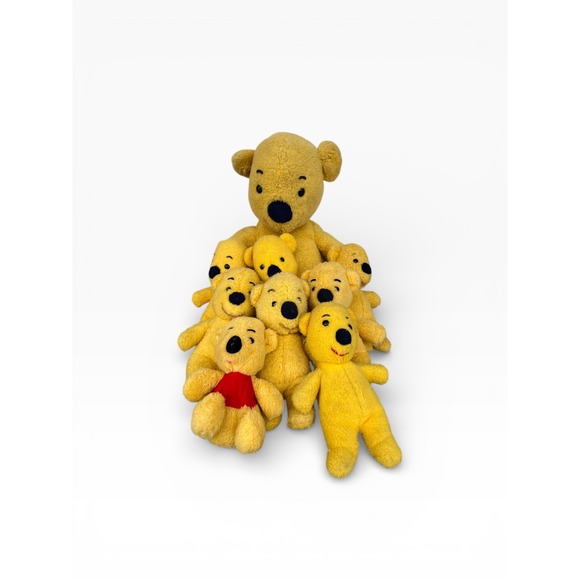 1960/70 Sears Winnie the Pooh Plush Bears Set Yellow 9pc Vintage Collectible - Picture 3 of 4